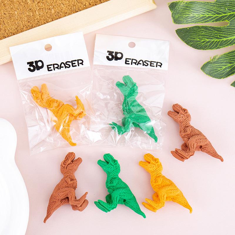 3Pcs/Lot Creative Dinosaur Tyrannosaurus Rex Shaped Eraser Pencil Writing Correct Student Rubber Kids School Stationery Supplies