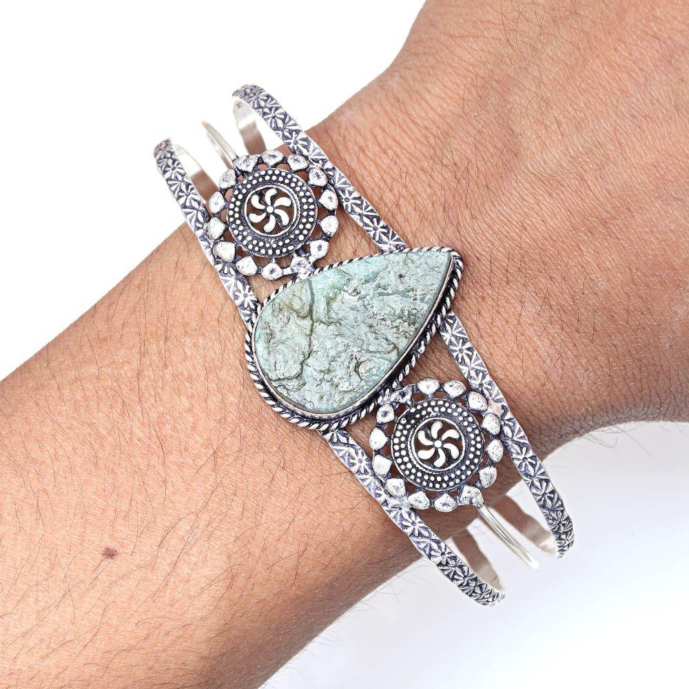 Bracelets manchettes ethniques en pierres précieuses labradorite drusy, réglables, 17,8 cm