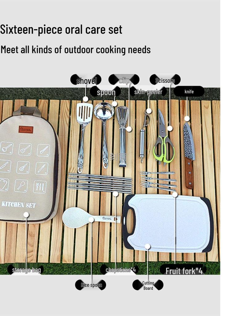 16-Piece Portable Outdoor Kitchenware Set: Stainless Steel Camping, RV & BBQ Cookware with Storage Bag