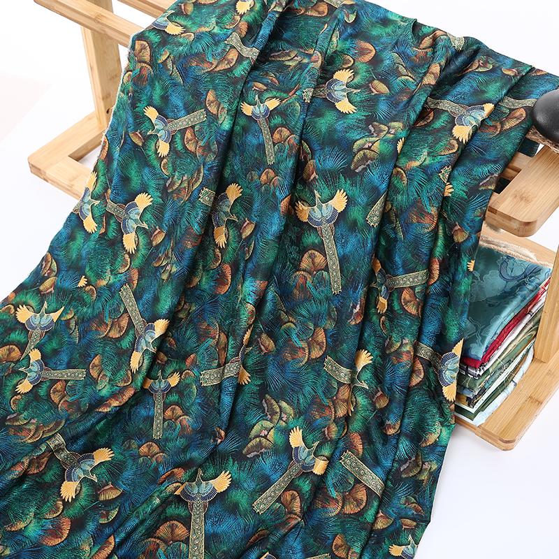 Krajinná hedvábná strečová saténová látka 50x150cm pro tradiční čínské vintage Hanfu Cheongsam dámské oblečení šaty šicí řemesla