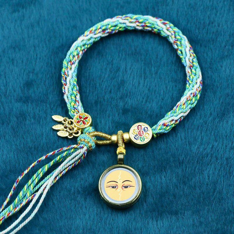 

Тханка Тибетская ручная роспись Браслет Зачилам Ремешок для ношения Заки Пять Богов Богатства Тибетские украшения Желтый Бог Богатства Зеленая Тара Manjusri eye (green rope