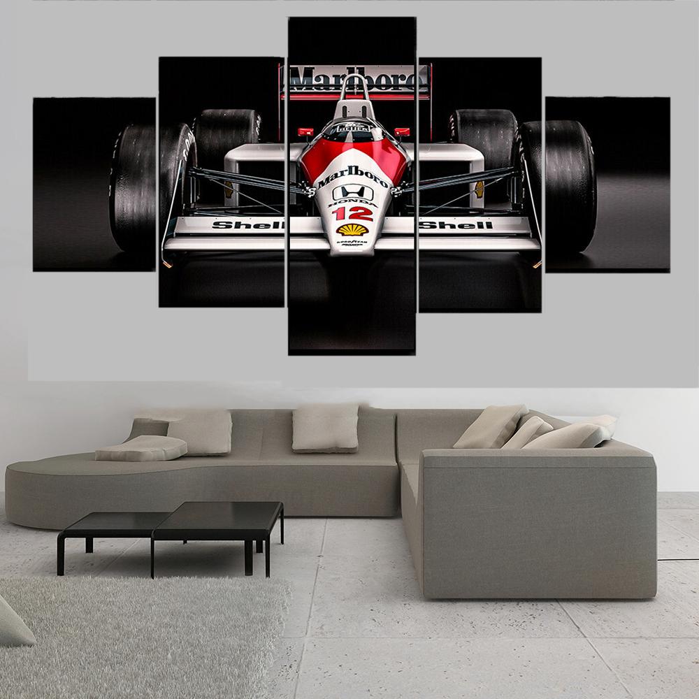White F1 Car 5 Pieces Canvas Wall Arts Poster Print Living Room Picture Painting Bedroom Mural Home Decor Artwork Walllpaper