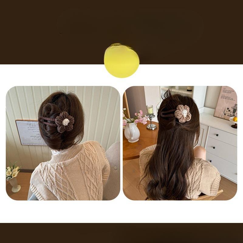Autumn and Winter Milk Coffee Color Wool Flower Duck Beak Clip Hairpin Half Hair Women Fashion Clip