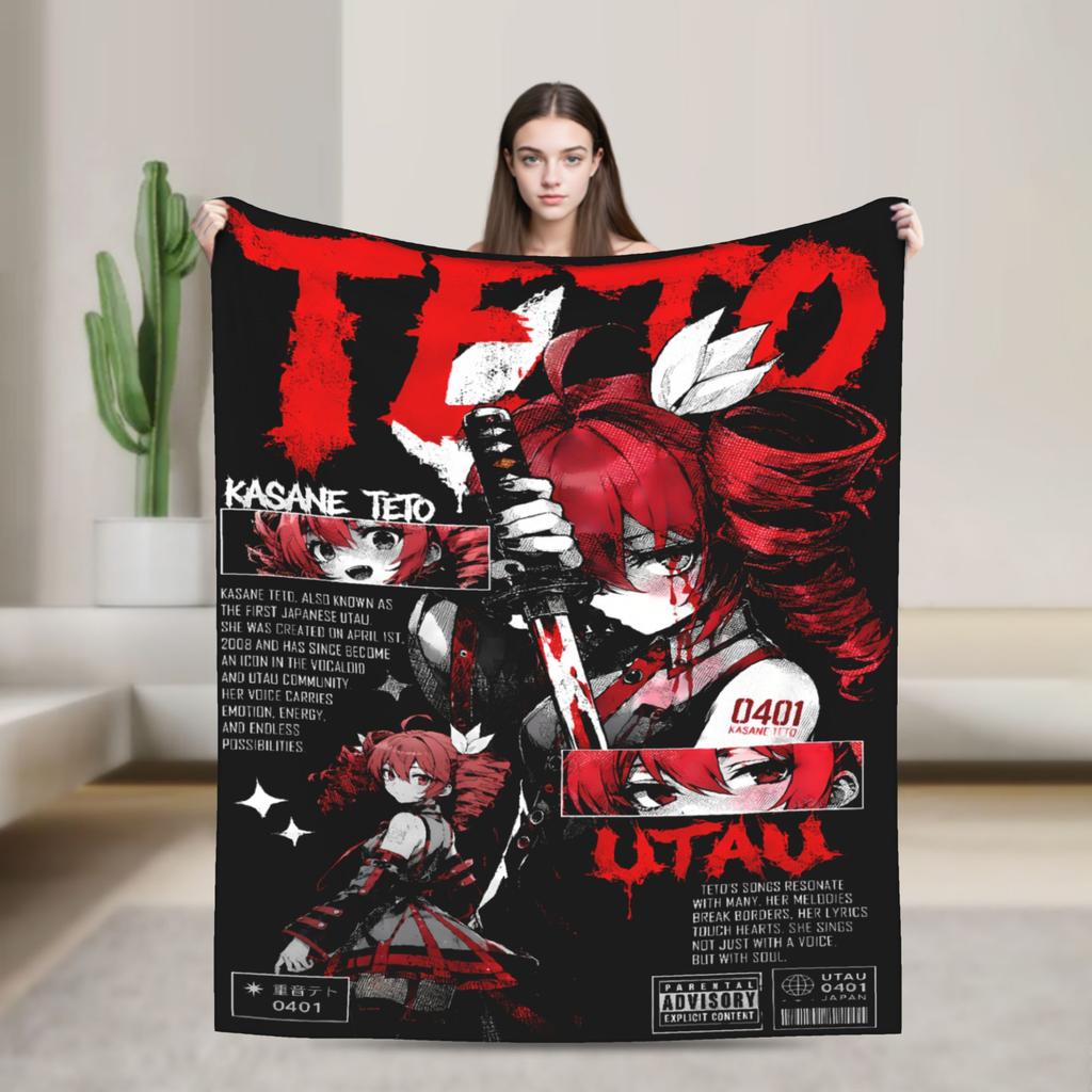 Teto Kasane Chibi Cartoon Anime Blanket Warm Novelty Plush Throw Blanket For Couch Chair Sofa Bed Flannel Bedspread Bed Cover