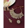 Tone Kundan Choker Necklace Earring Maangtikka & Ring Set For Women