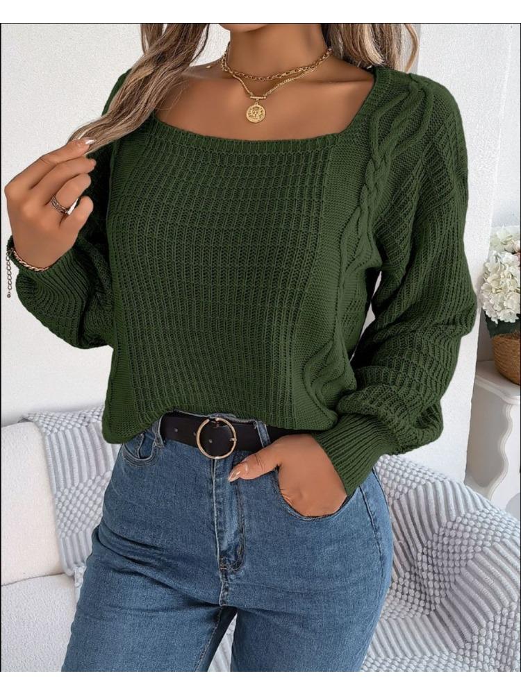 

Fashionable Women s Square Neck Twisted Jumper Women Knit Sweater Pullover Top Blend Office Comfortable Versatile Undercoat Long Sleeves Sweater 2XL