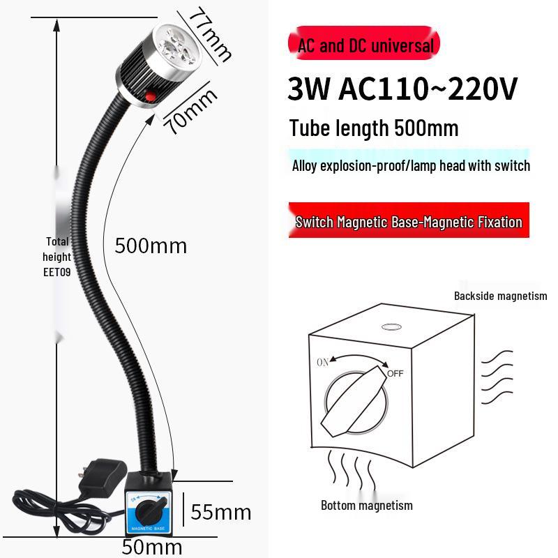 LED Pracovní světlo pro obráběcí stroje – Hadicové magnetické světlo s husím krkem pro CNC soustruh 24V/220V