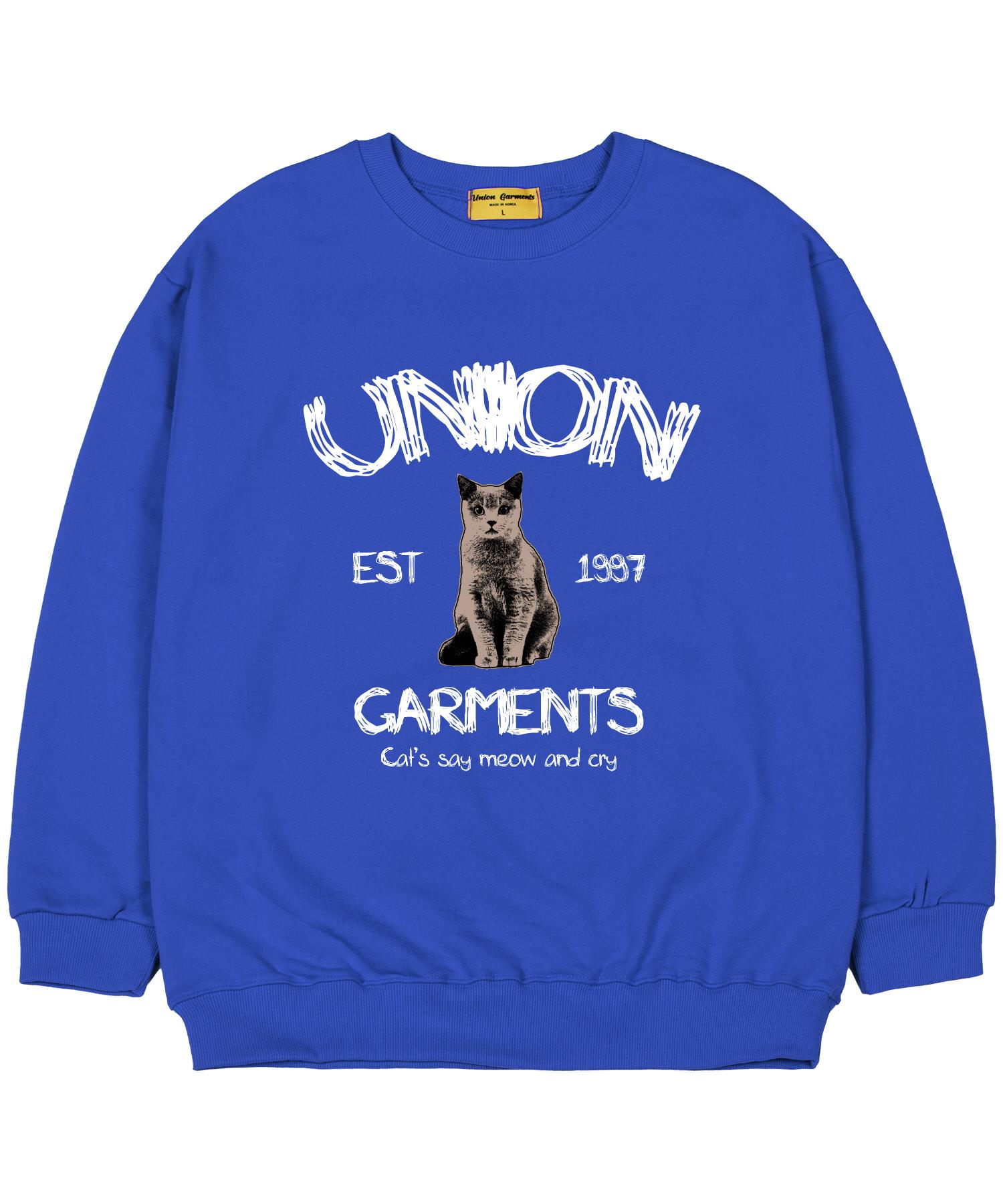 Union Garments [С флисовой подкладкой] Свободная толстовка Union Cat Синяя Xl