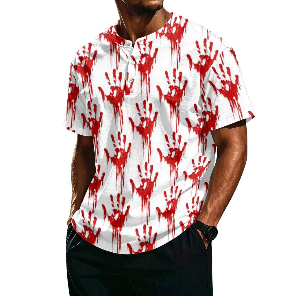 Men's Casual Lightweight Breathable Button Down Short Sleeve Shirt with Halloween Print