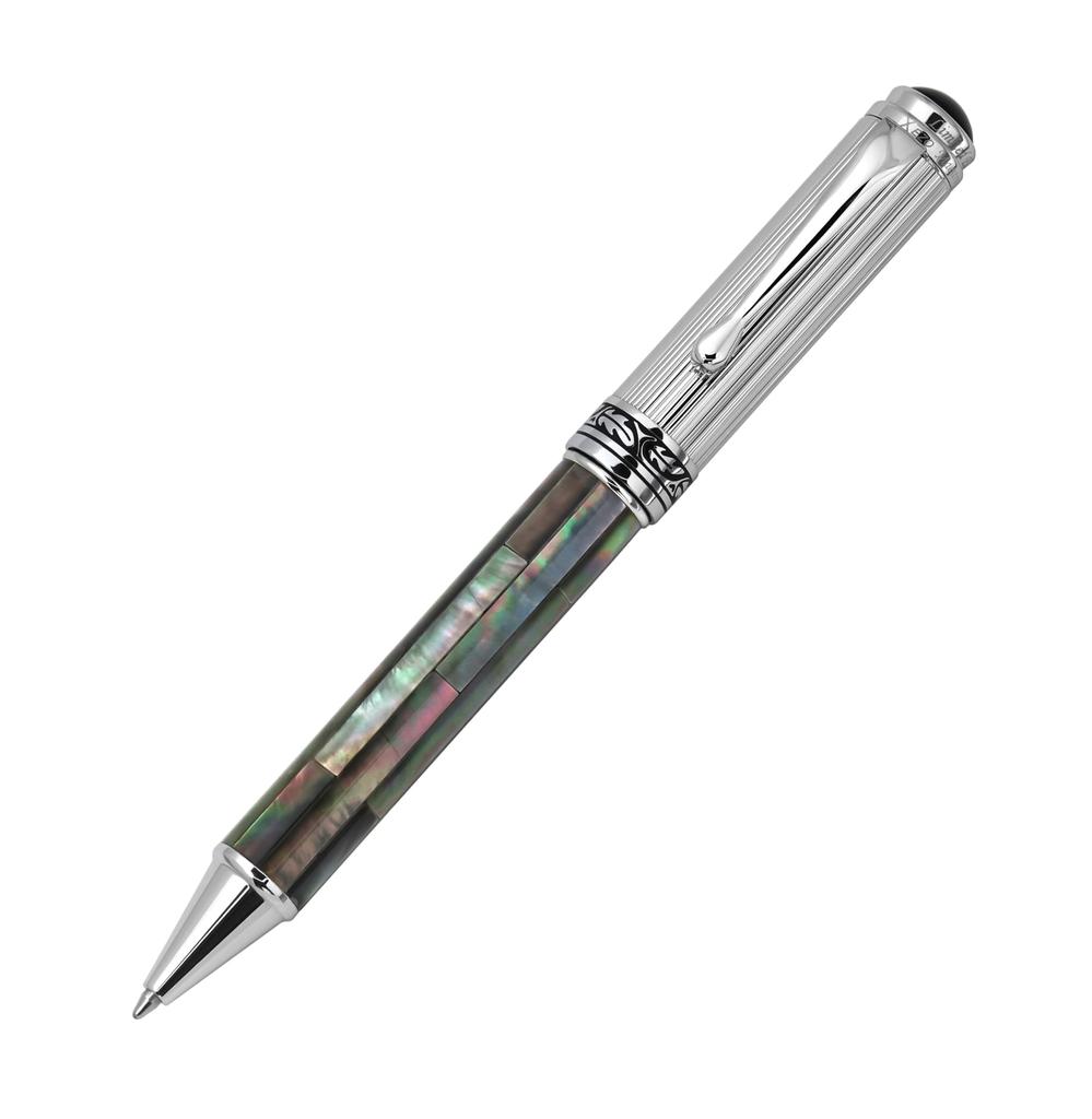 Xezo Maestro Twist Action Ballpoint Medium Black Chrome Limited Individually Pen, Point. Mother-of-pearl, Plated. Handcrafted, Edition, Numbered.