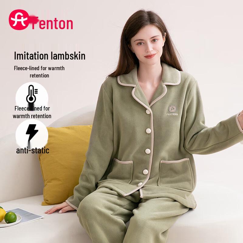 Fenteng Women s Anti-Static Fleece Pajama Set XL