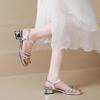 2025Summer Square Toe Women Sandals Eelgant Crystal Narrow Band  Low Heel Sandalias