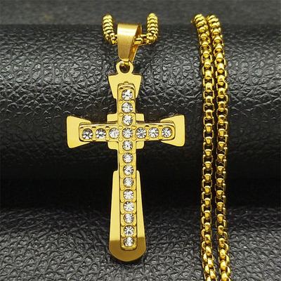 Men's Retro Cross Pendant Necklace, Stainless Steel Hip Hop Jewelry