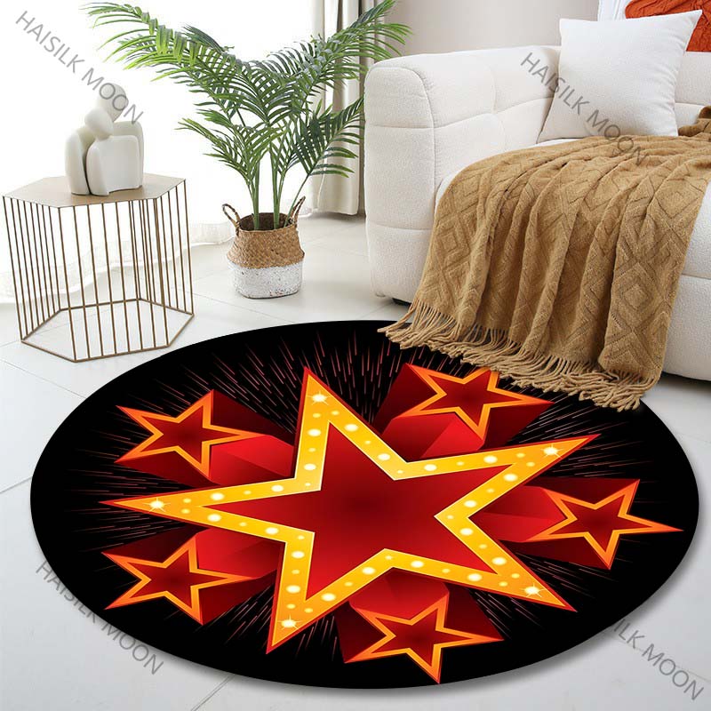 

Multiple sizes Five glowing red stars Print Round Carpet Living Room Bedroom Table Chair Sofa Decorative Carpet Luxury gifts Diameter -60cm