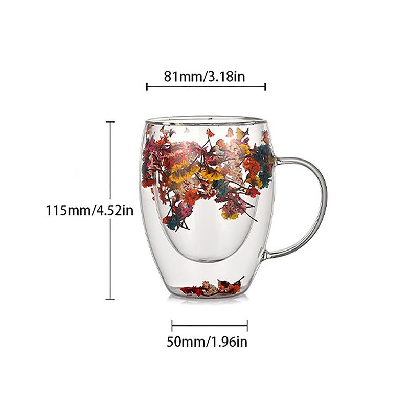 350Ml Fillings Dry Flowers Double Wall Glass Cup With Handle Heat Resistant Tea Coffee Cups Espresso Milk Mug Creative Gift