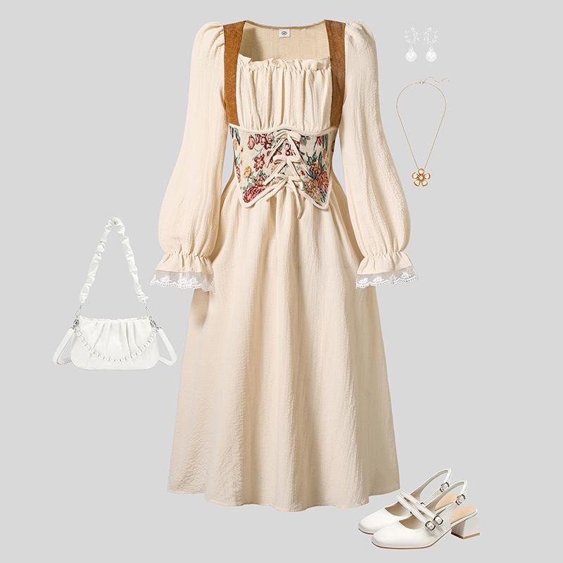 Dívčí módní šaty Podzimní dětské retro šaty s dlouhým rukávem Sladké princeznovské šaty