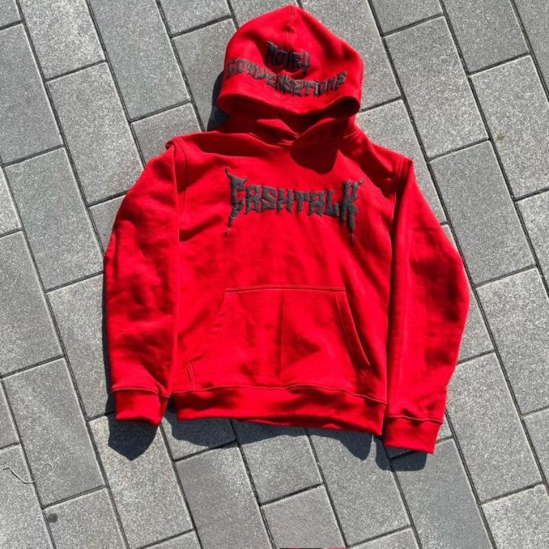 

Осень-зима Европейский и американский стиль буква зубы свободный уличный индивидуальный тренд толстовка с капюшоном XL красный