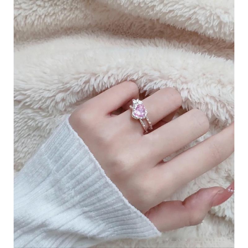 Korean Pink Diamond Heart Texture Adjustable Women s Ring - Trendy, Chic Design with High-End Pleated Luxury Feel. Open Adjustable