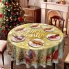 Christmas Round/Rectangular Table Cloth, Warm Yellow Santa Reindeer Sleigh Gold Decoration, Table Cloth