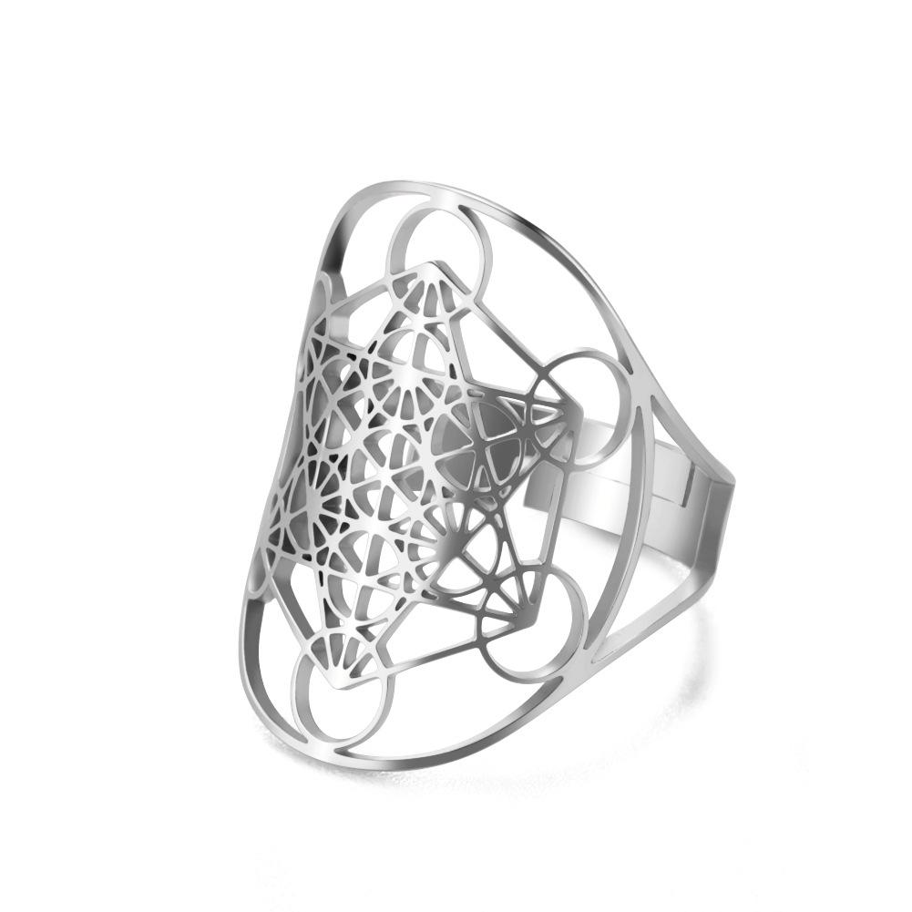 

Trendy Hollow-Out Hexagram Titanium Steel Oval Ring Stylish Accessory for Men and Women adjustable opening