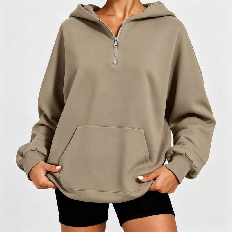 Womens Oversized Half-Zip Hooded Sweatshirt Loose Fit Long Sleeve Casual Top Winter 2026