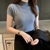 Halbhohes T-Shirt Damenmode Pullover Lässige Oberteile Koreanischer Stil Elegante Unifarbene Kleidung Frühjahrs- und Sommersaison
