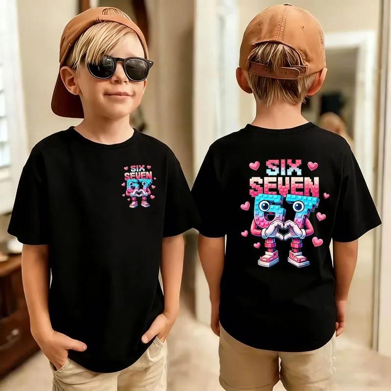 Cute Funny Six Seven Italian Brainrot 67 Number Graphic Print TShirt BoyGirl Summer Short Sleeved Kids Comfortable Tshirt Top