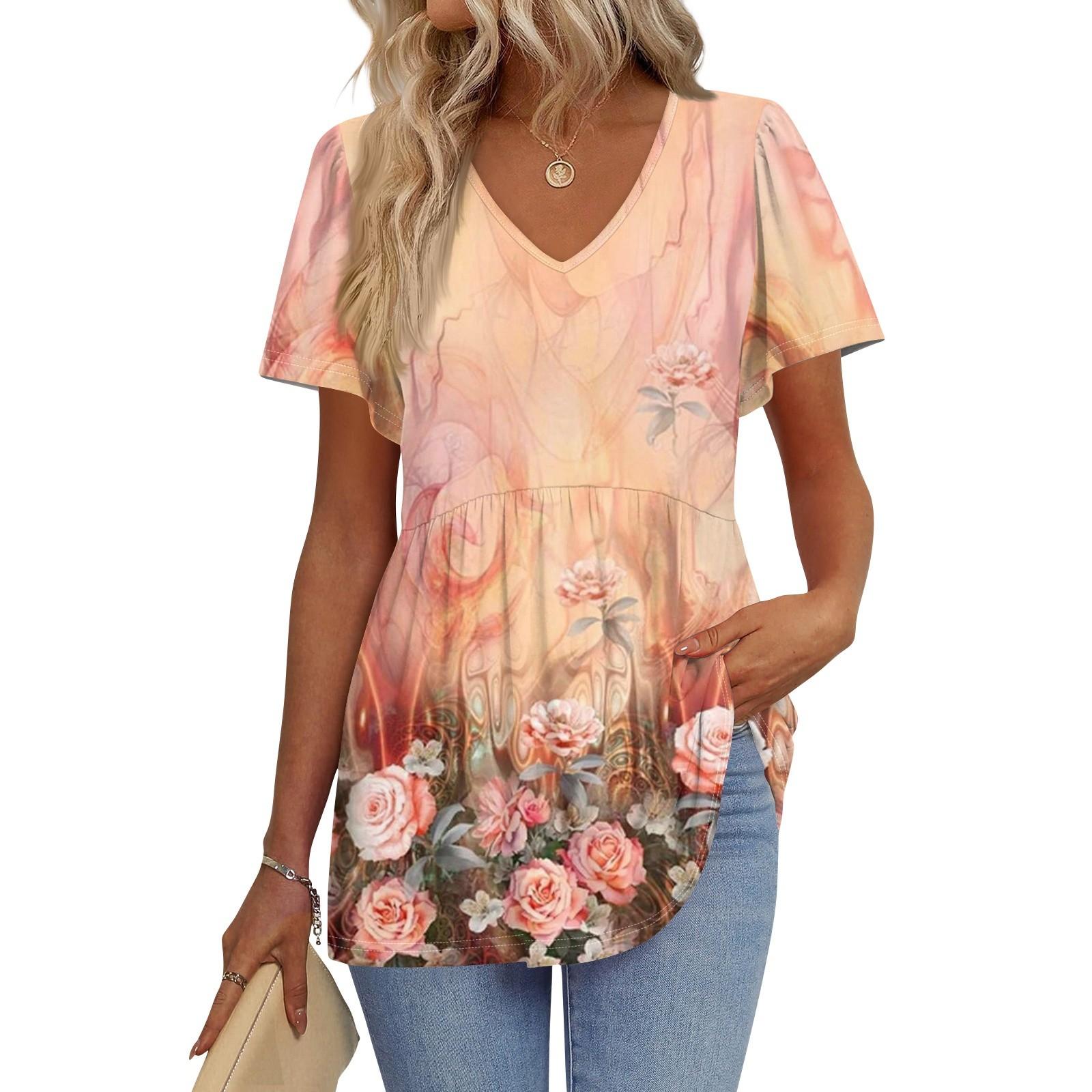 

Женские рубашки с коротким рукавом и оборками, повседневные наряды, модная футболка, топ L