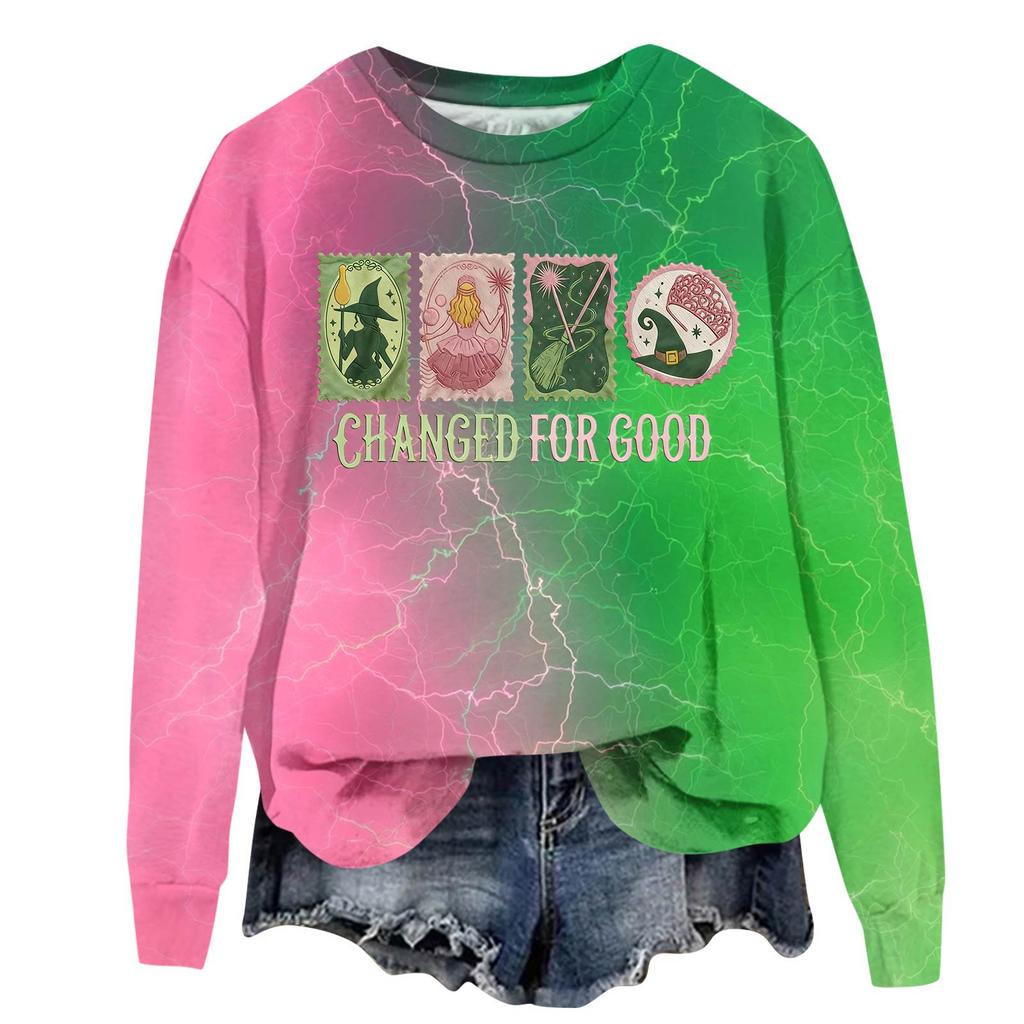 Women's Fashionable Casual Oversized Long-Sleeved Round-Neck Printed Pullover Sweatshirt
