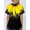 Women Fashion Short Sleeve T-Shirts Flower Print Bandage V-Neck Summer Tee Loose Casual Blouse Plus Size