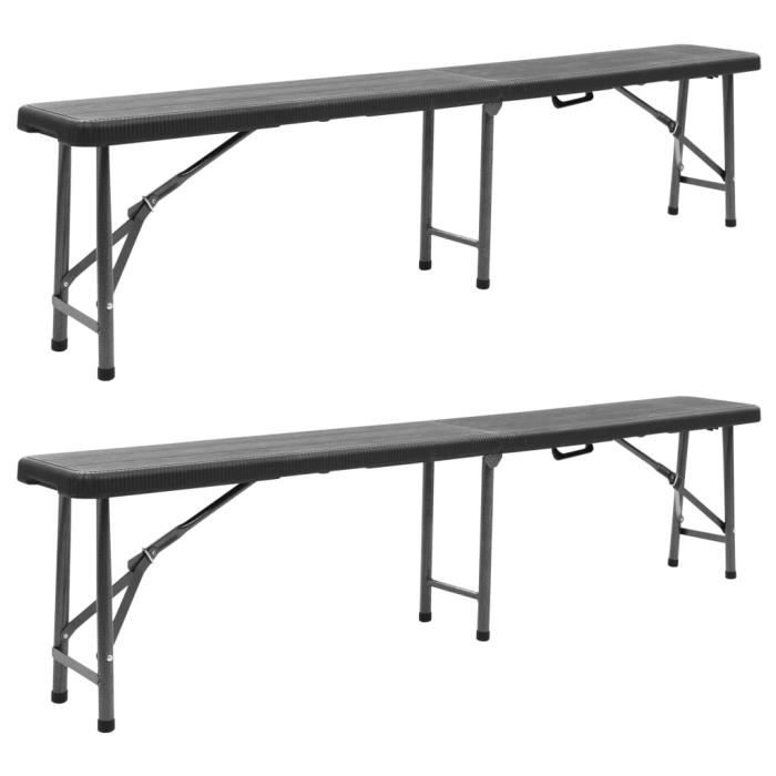 VidaXL Bancs de jardin pliables 2 pcs 180 cm PEHD Noir