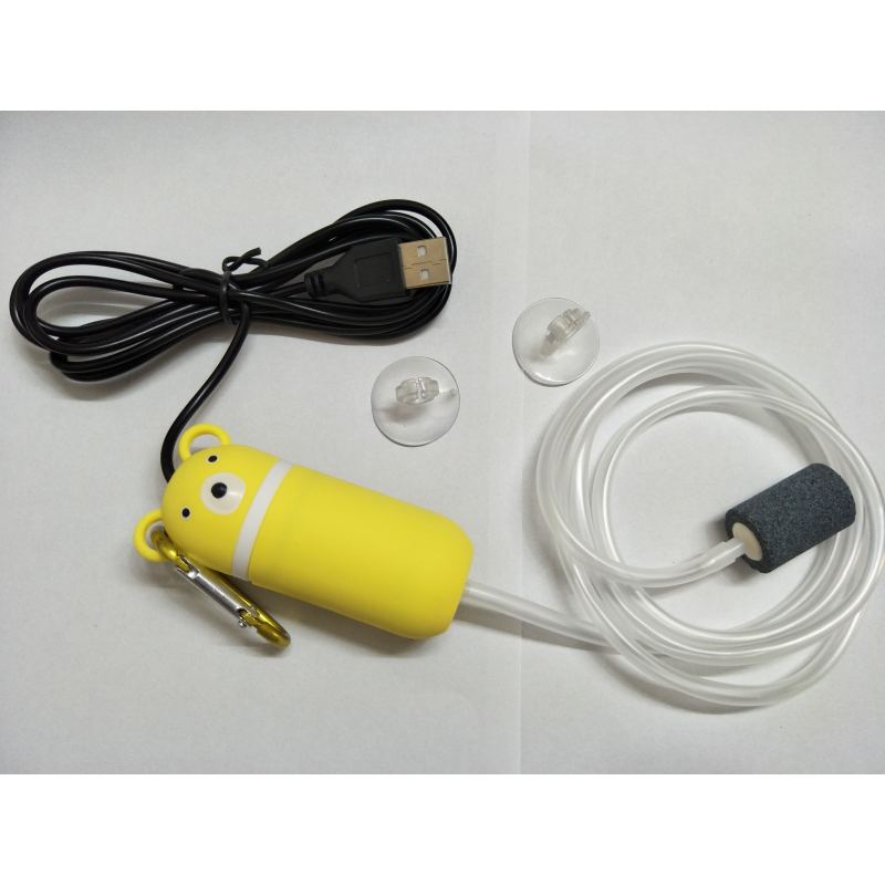 

1 Set Of Oxygen Pump Silent Flushing Portable Small Aerobic Machine+ Suction Cups+ Usb Power Cord жовтий