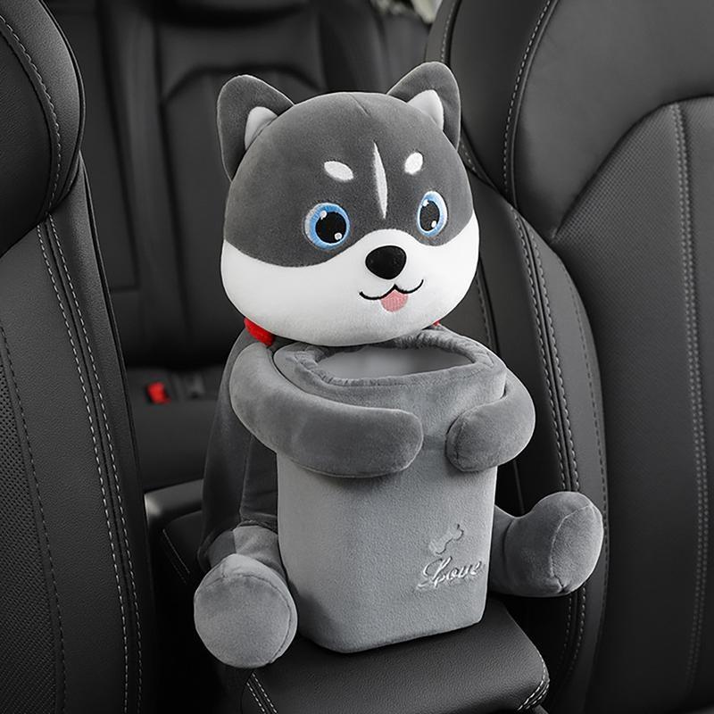 2 In1 Cute Cartoon Car Tissue Box With Ashcan Creative Plush Tissue Box Holder Auto Armrest Box Car Garbage Can for car interior