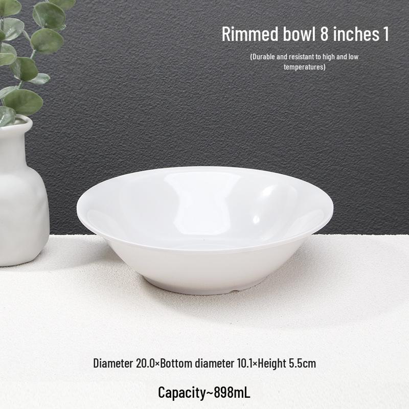 

Миска для лапши и супа A5 из белого меламина, устойчивая к высоким температурам, миска для рамена, тарелка для рисовых блинчиков, тарелка для овощей.