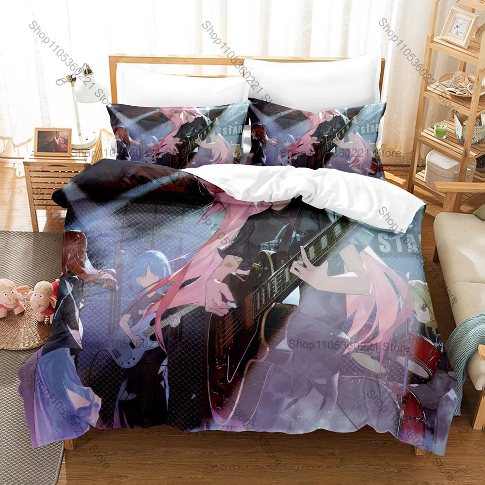 Icon Bocchi Chan Gotou Hitori Graphic Bedroom Decor Bedding Duvet Cover + 2 Pillowcases Anime Rock Fan Room Decor