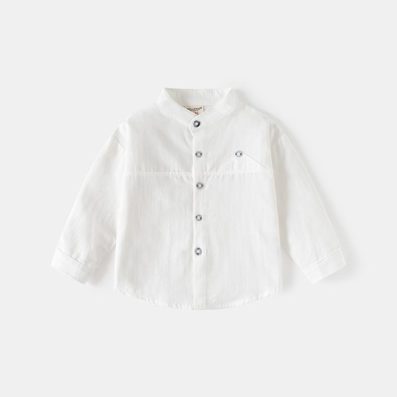 Boys' Solid-Color Stand-Up Collar Long-Sleeve Shirt for Spring and Fall