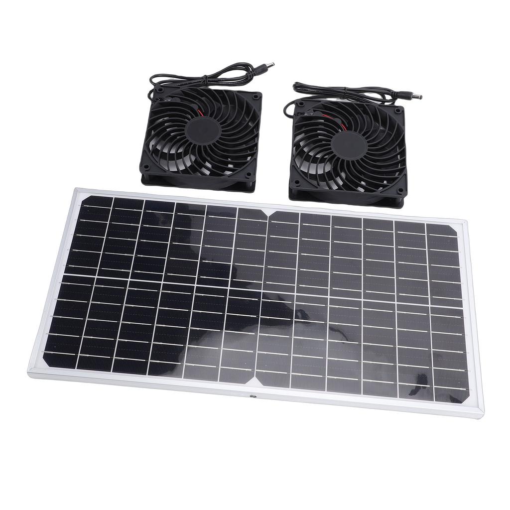 Solar Powered Fan Kit 16W Monocrystalline Solar Panel Dual Exhaust Fans Kit with Protective Net for Pet House Chicken