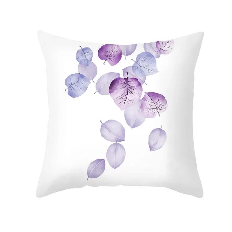 Plant Printed Pillow Pattern White Cushion Cover for Home Living Room Sofa Decoration Polyester
