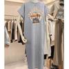 Summer New Printed Short-sleeved T-shirt Dress for Women, Korean Style Loose and Casual Plus-size Flying Sleeve Dress Long Dress