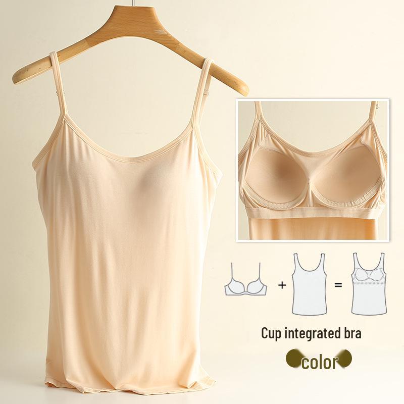 Women's Modal Spaghetti Strap Tank Top with Built-in Bra Pads - Plus Size Sports Bra Underwear