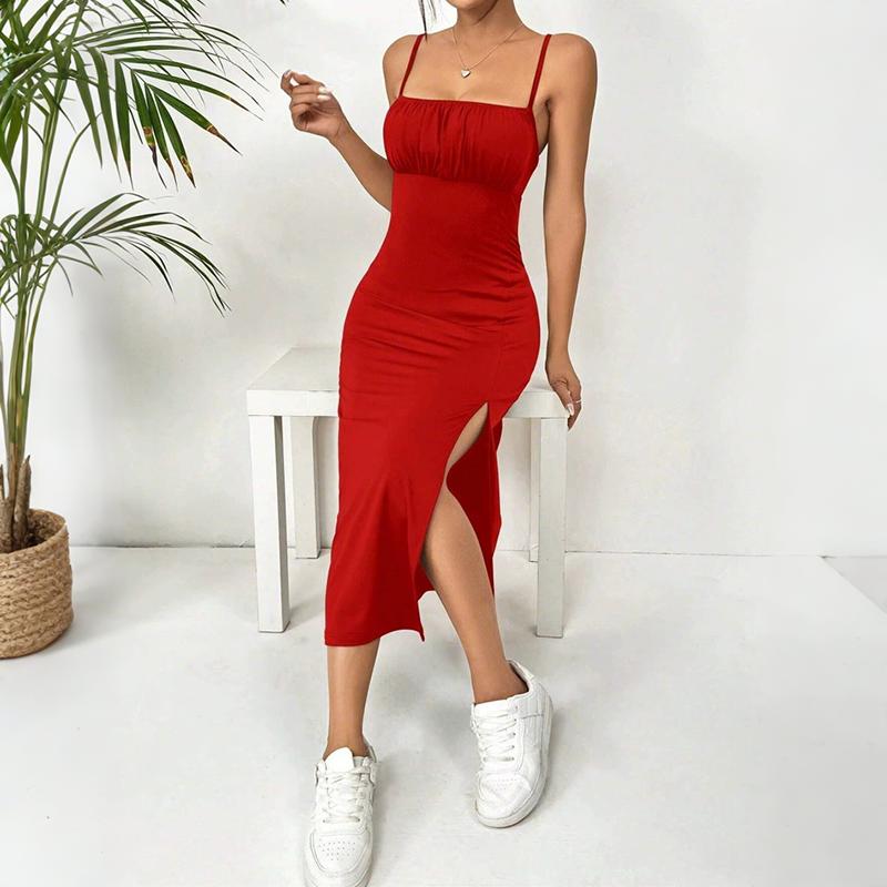 Women Summer Strap Backless Package Hip Hig Split One Piece Dress
