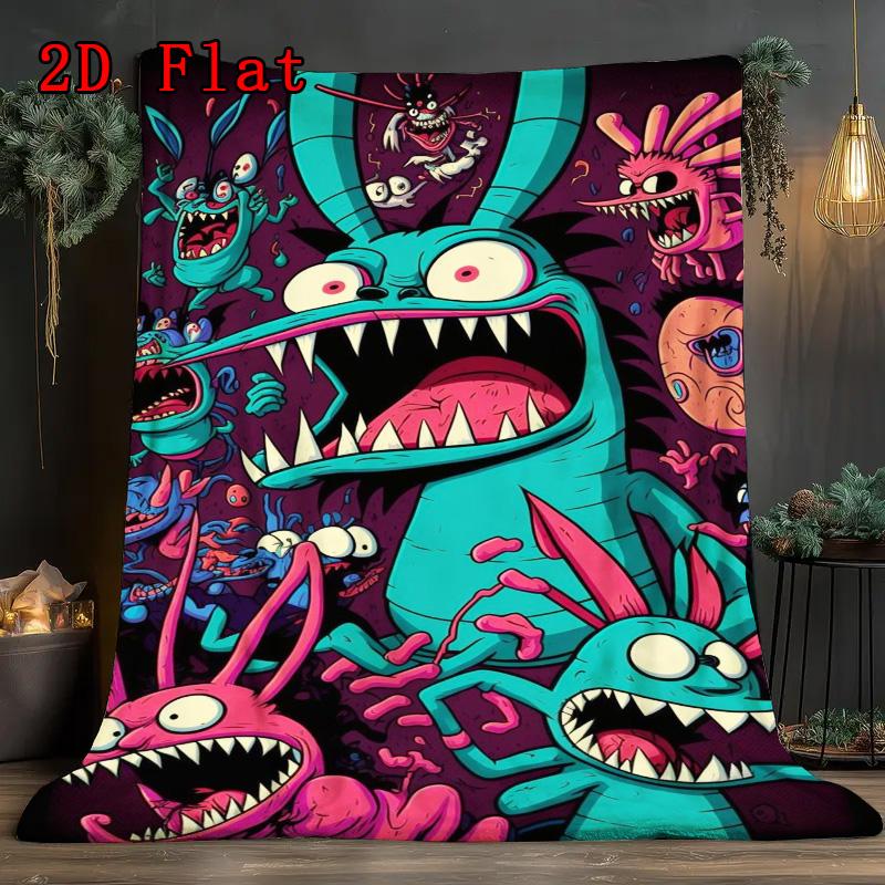 Colorful monster illustration 2D Flat Pattern Flannel Blanket High quality All Seasons Warmth and Comfort Perfect for Christmas Gifts.MMT0918347