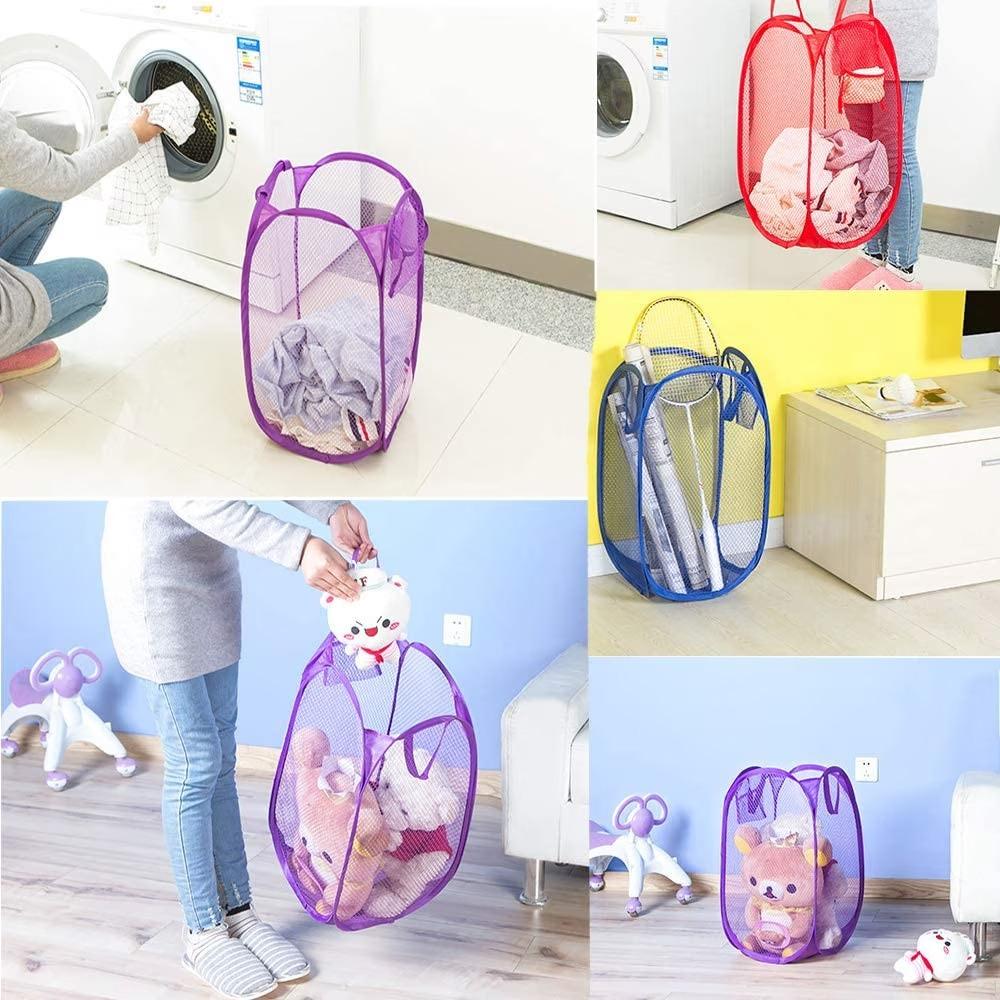 4 Pack Collapsible Laundry Basket - Foldable Portable Mesh Dirty Clothes Basket for Bedroom/Kids Room/College Dormitory and Travel B