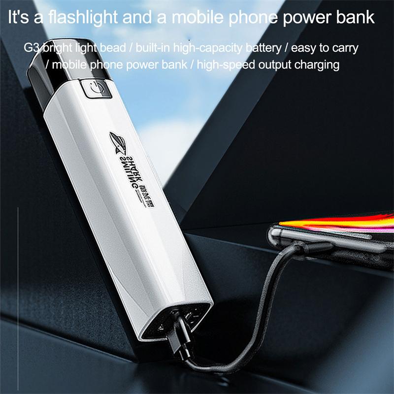 Portable Usb Glare Rechargeable Flashlight Waterproof Power Used Torch