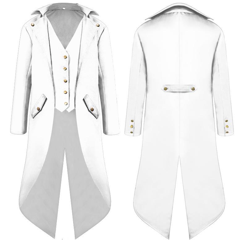 Vintage Men's Solid Color Long Sleeve Dress Button Irregular Medieval Tuxedo