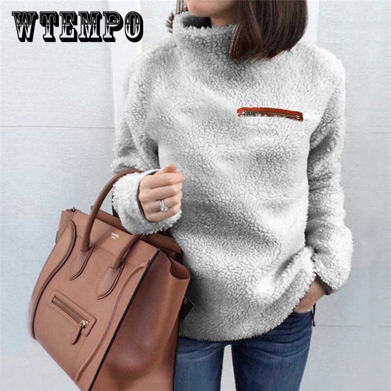 

S-5xl теплый флисовый свитер, пуловер с высоким воротом, женские зимние топы на молнии с длинными рукавами