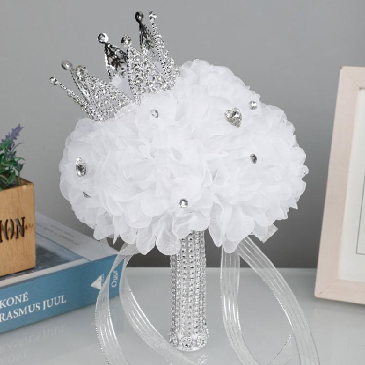Diamond Crown Decorative Handheld Flower Rhinestones Wedding Bouquet with Ribbon