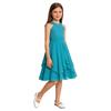 Flickklänning Enfärgad Foder V-ringning Ärmlös Veckad Klänning Glittrande Strassprydd Hög Midja A-linje Studentklänning