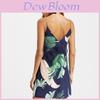 Sidefeel Women V Neck Halter Tropical Plants Printed Casual Dress For Elegant Summer Occasions