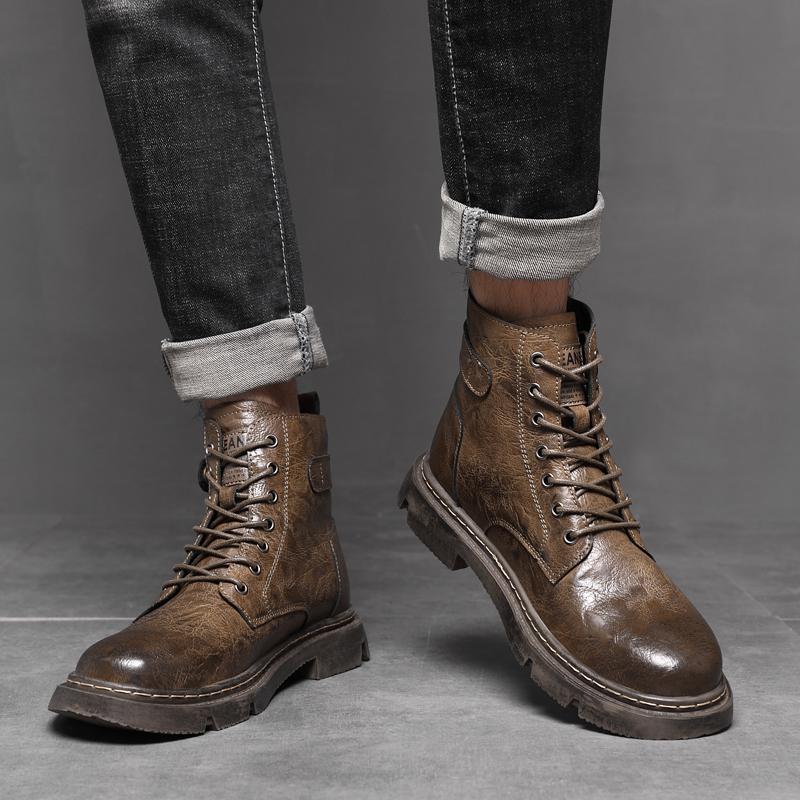 Fashion Winter New Chelsea Men's Boots Suede Ankle Boot British Style Leather Boots Men Fashion Men Shoe Lace-Up New High Top Sneakers